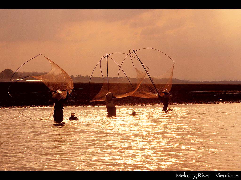 メコン河での漁　ビエンチャン